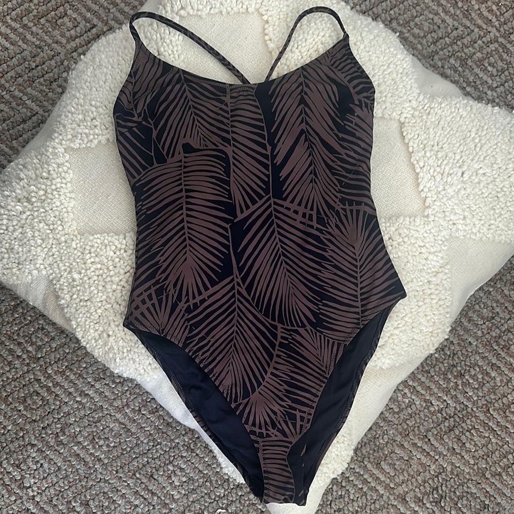 Vuori Black and Brown Palm One Piece Swimsuit